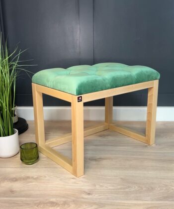 Wooden-Framed Velvet Bench Mint Green with Natural Frame