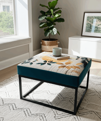 Teal Floral Coffee Table 60x60cm - Black Metal Frame