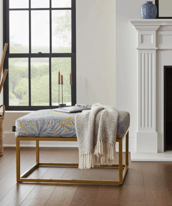 Gray Fabric Square Ottoman 60x60cm - Yellow Metal Frame