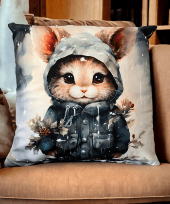 Handcrafted Christmas Pillow – Festive Winter BunnyDesign