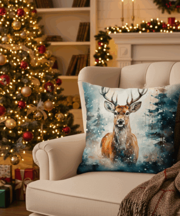 Handcrafted Christmas Pillow with Winter Deer