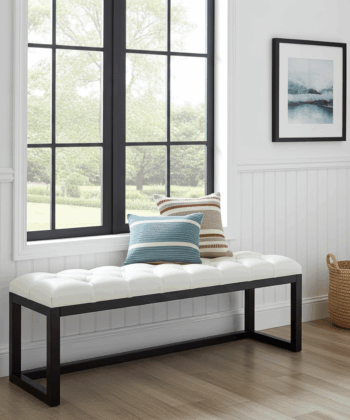Cognac Eco-Leather Quilted Bench 140x40cm Onyx Frame