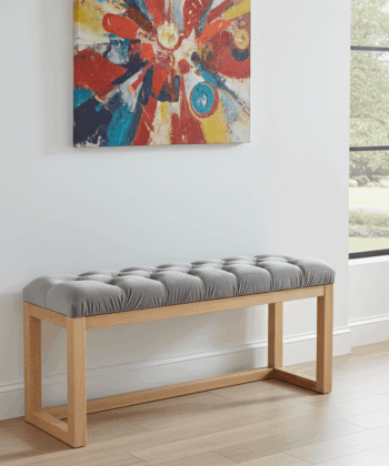 Gray Velvet Tufted Wooden Bench  Natural Alder Frame