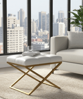 Modern Velvet Ottoman with Metal Frame, Upholstered Bench