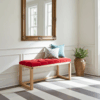 Red Velvet Tufted Wooden Bench 100x40cm - Natural Alder Frame
