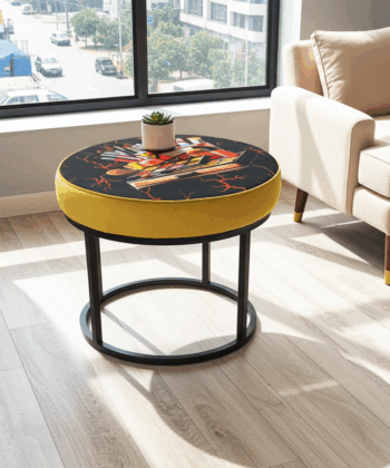 Round Floral Coffee Table 60cm - Black Metal Frame