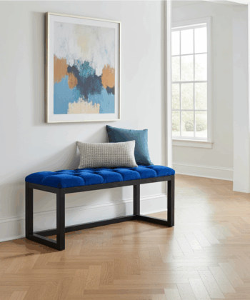 Royal Blue Velvet Tufted Bench 100x40cm – Black Alder Frame