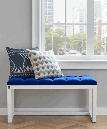 Blue Velvet Wooden Bench 100x40cm - White Alder Frame