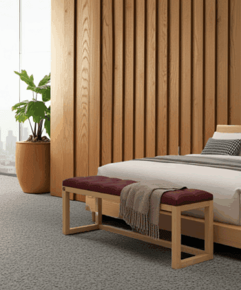 Burgundy Eco-Leather Tufted Wooden Bench 100x40cm