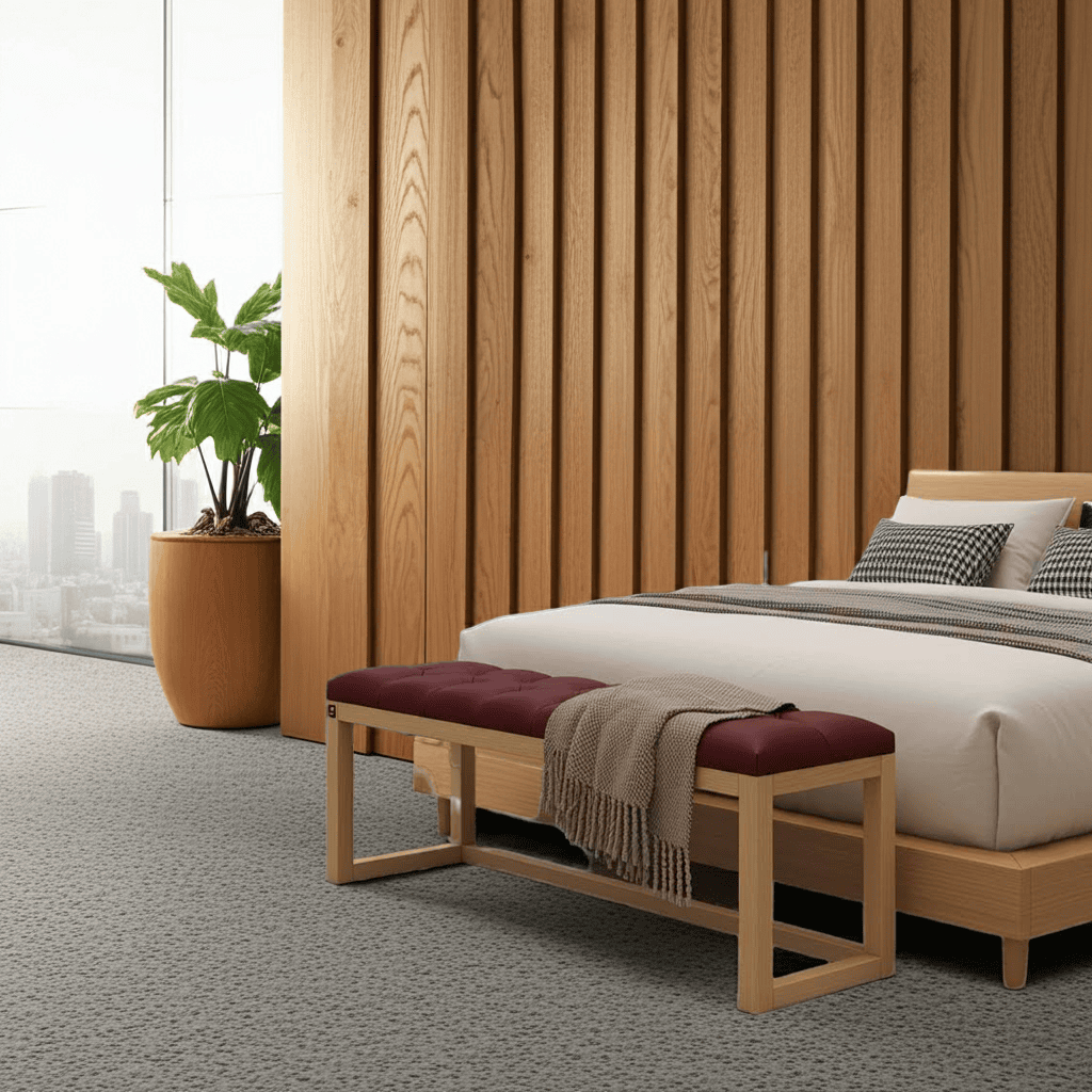 Burgundy Eco-Leather Tufted Wooden Bench 100x40cm