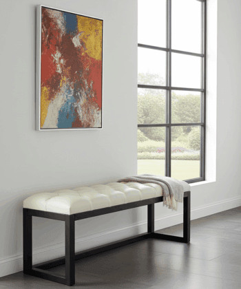 Cognac Eco-Leather Quilted Bench 140x40cm Onyx Frame