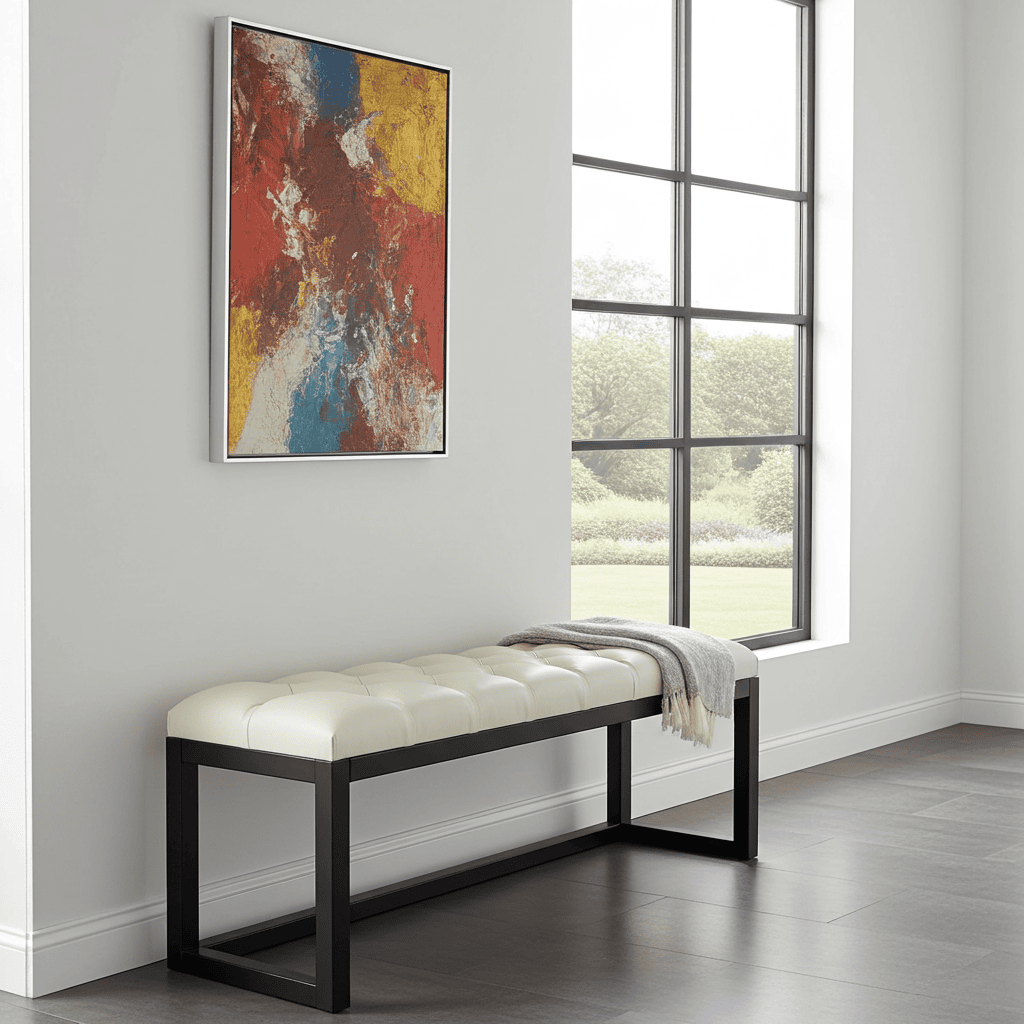 Cognac Eco-Leather Quilted Bench 140x40cm Onyx Frame