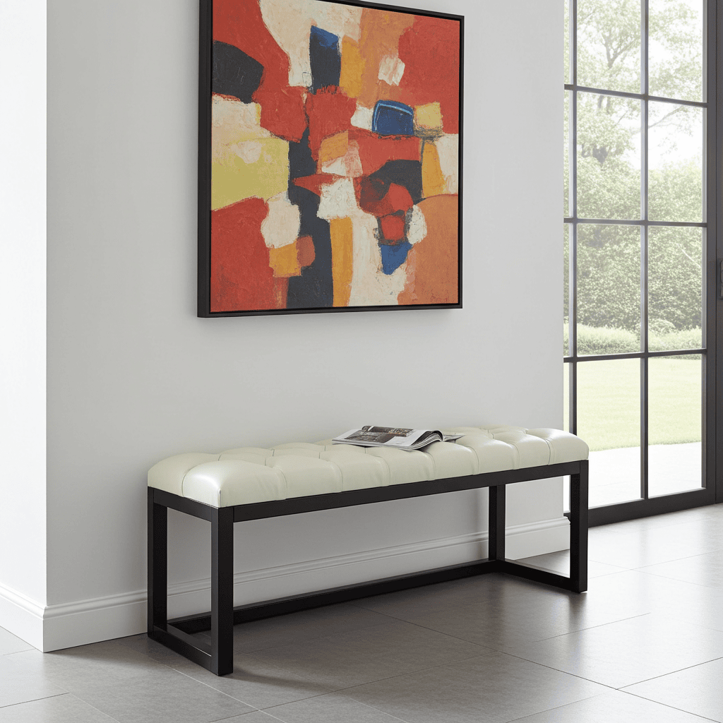 Cognac Eco-Leather Quilted Bench 140x40cm Onyx Frame