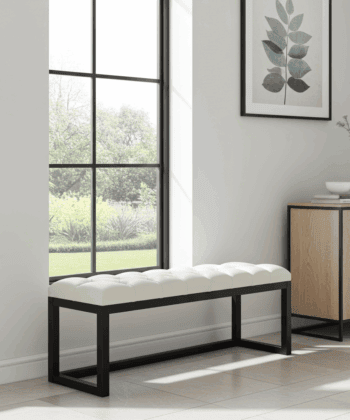 Cognac Eco-Leather Quilted Bench 140x40cm Onyx Frame