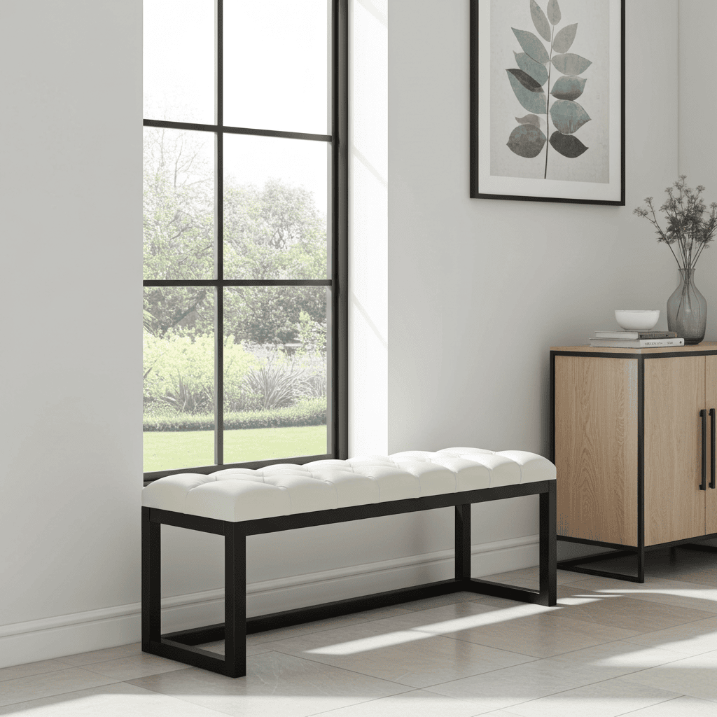 Cognac Eco-Leather Quilted Bench 140x40cm Onyx Frame