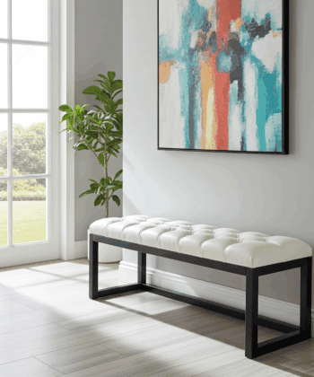 Cognac Eco-Leather Quilted Bench 140x40cm Onyx Frame