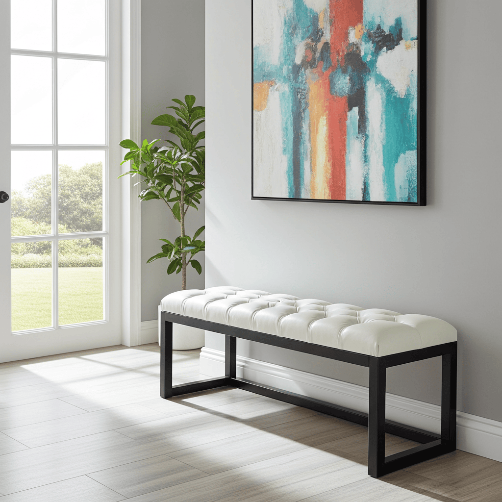 Cognac Eco-Leather Quilted Bench 140x40cm Onyx Frame