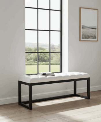 Cognac Eco-Leather Quilted Bench 140x40cm Onyx Frame