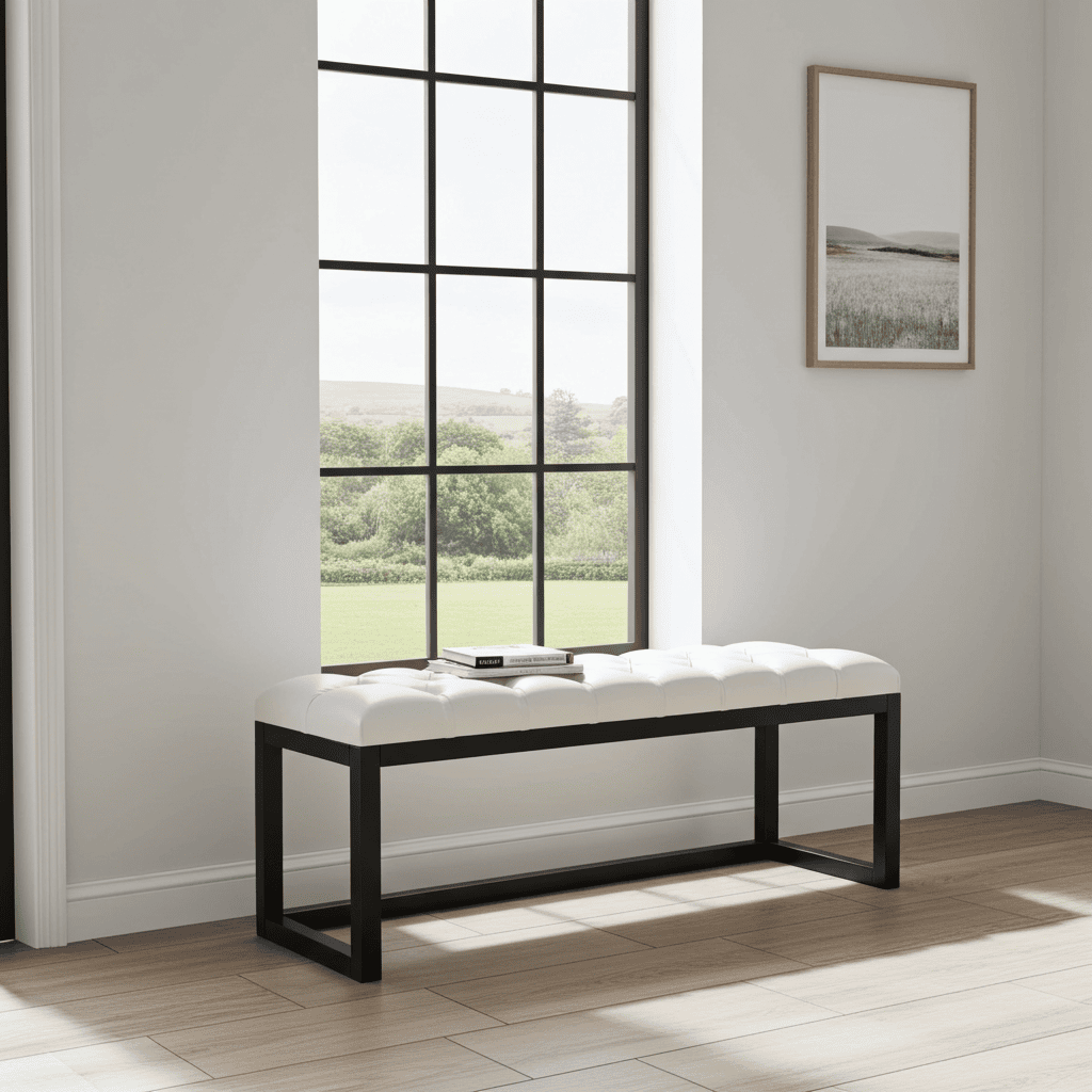 Cognac Eco-Leather Quilted Bench 140x40cm Onyx Frame