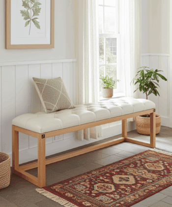 Cognac Eco-Leather Tufted Bench 140x40cm Natural Alder Frame