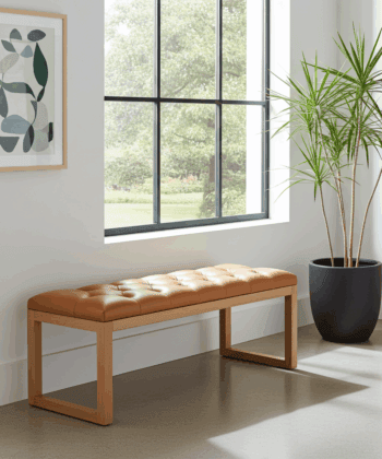Diamond-Tufted Burgundy Eco-Leather Bench 100x40cm