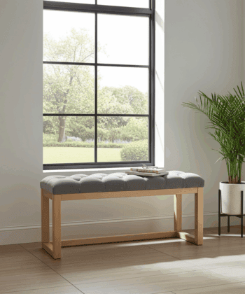 Gray Velvet Tufted Wooden Bench Natural Alder Frame