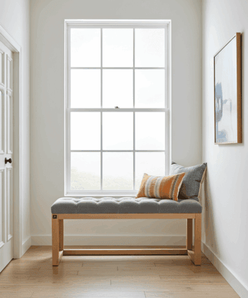 Gray Velvet Tufted Wooden Bench Natural Alder Frame