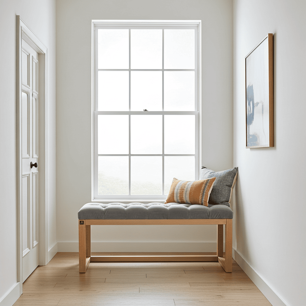 Gray Velvet Tufted Wooden Bench Natural Alder Frame