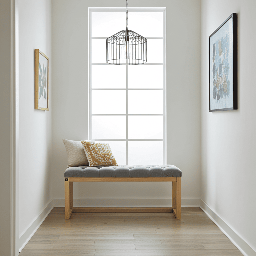 Gray Velvet Tufted Wooden Bench Natural Alder Frame
