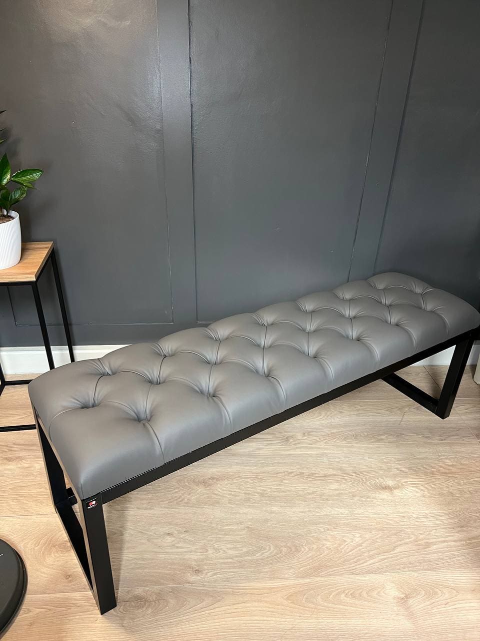 Grey Eco-Leather Long Bench 140x40cm