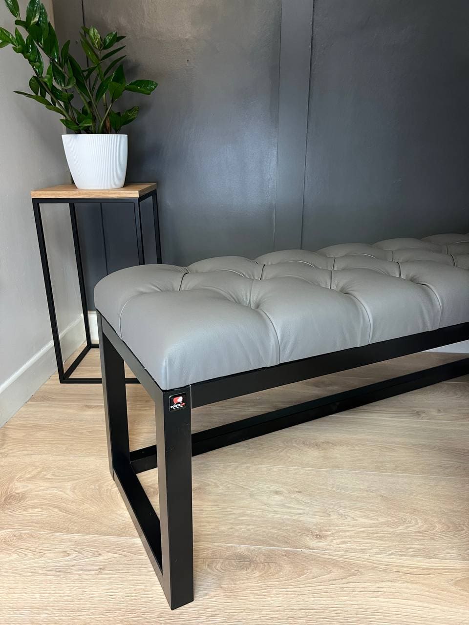 Grey Eco-Leather Long Bench 140x40cm