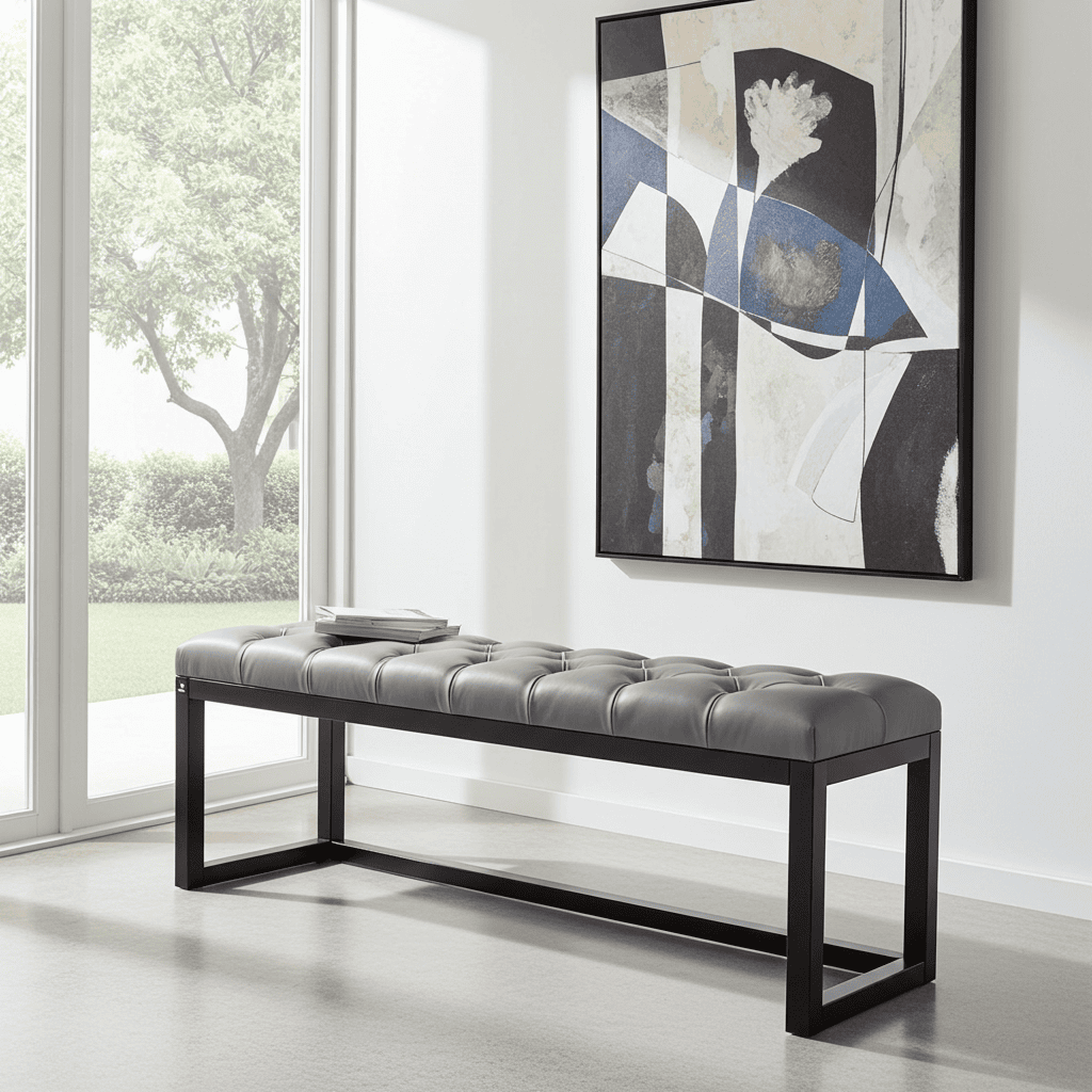 Grey Eco-Leather Long Bench 140x40cm