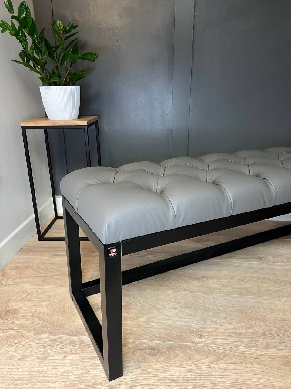 Grey Eco-Leather Long Bench 140x40cm