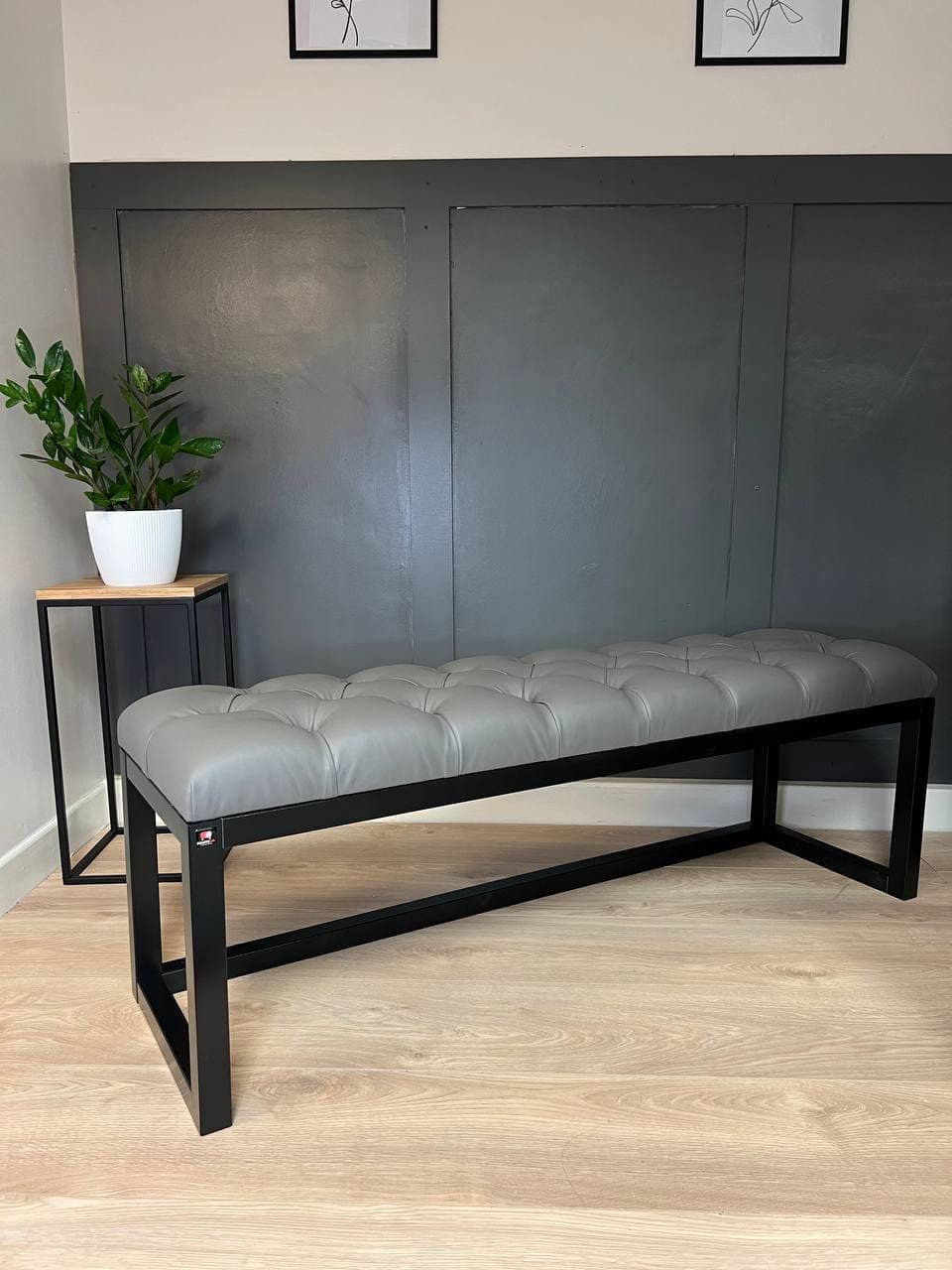 Grey Eco-Leather Long Bench 140x40cm