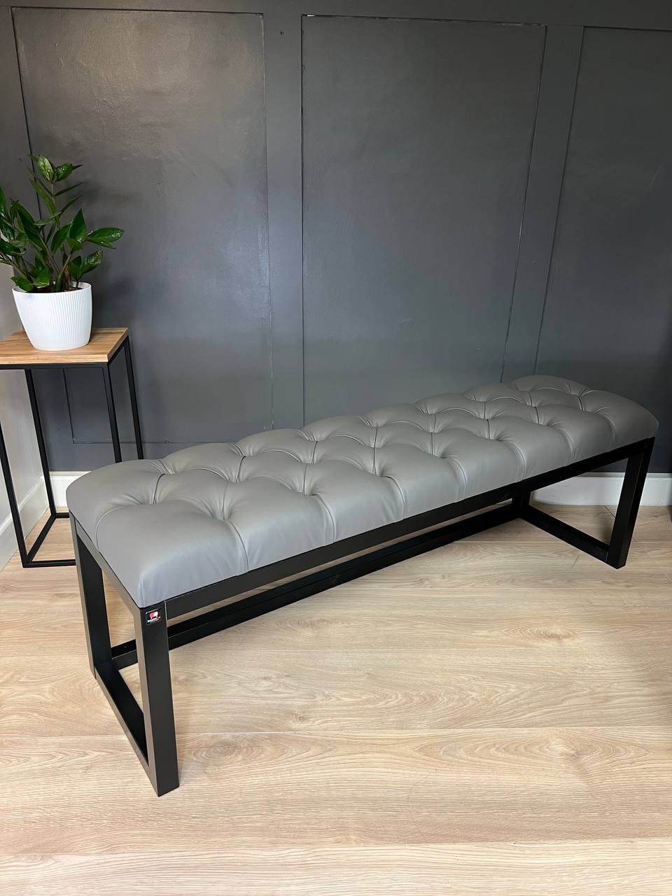 Grey Eco-Leather Long Bench 140x40cm