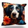 Handcrafted Border Collie Pillow with Autumn Flowers