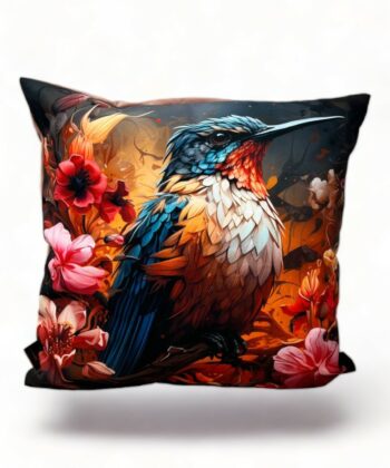 Handcrafted Decorative Cushion – Hummingbird & Floral Design