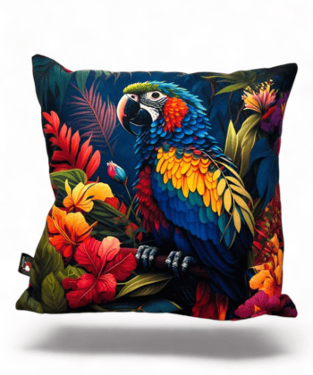 Handcrafted Cushion – Vibrant Parrot in the Jungle Design