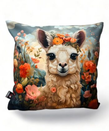 Handcrafted Cushion –Whimsical Llama with Flower Crown