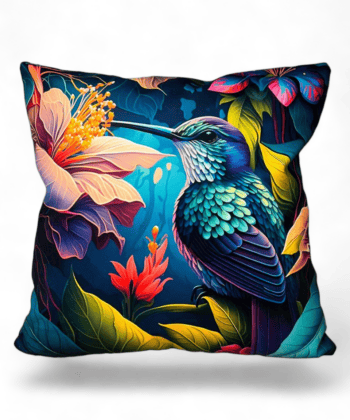 Handcrafted Decorative Cushion – Jewelled Hummingbird Design