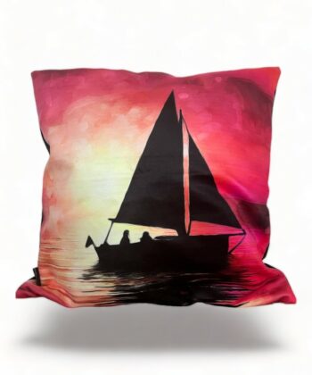 Handcrafted Decorative Cushion – Sailboat at Sunset Design