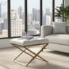 Modern Velvet Ottoman with Metal Frame, Upholstered Bench