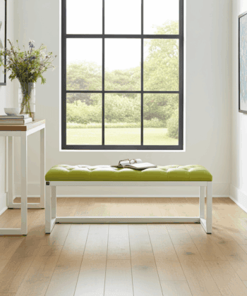 Olive Green Eco-Leather Bench 140x40cm White Alder Frame