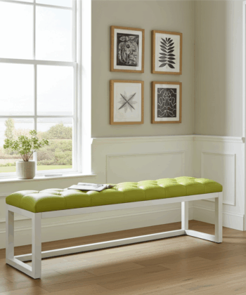 Olive Green Eco-Leather Bench 140x40cm White Alder Frame