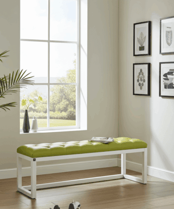 Olive Green Eco-Leather Bench 140x40cm White Alder Frame