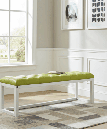 Olive Green Eco-Leather Bench 140x40cm White Alder Frame