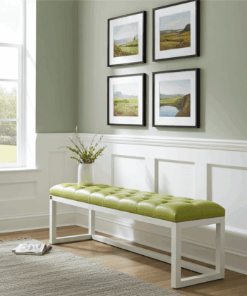 Olive Green Eco-Leather Bench 140x40cm White Alder Frame