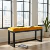Orange Velvet Tufted Wooden Bench 100x30cm Black Alder Frame