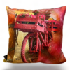 Handcrafted Decorative Cushion – Red Bicycle with Flowers Print