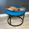 Round Watercolor Floral Coffee Table 60cm - Black Metal Frame